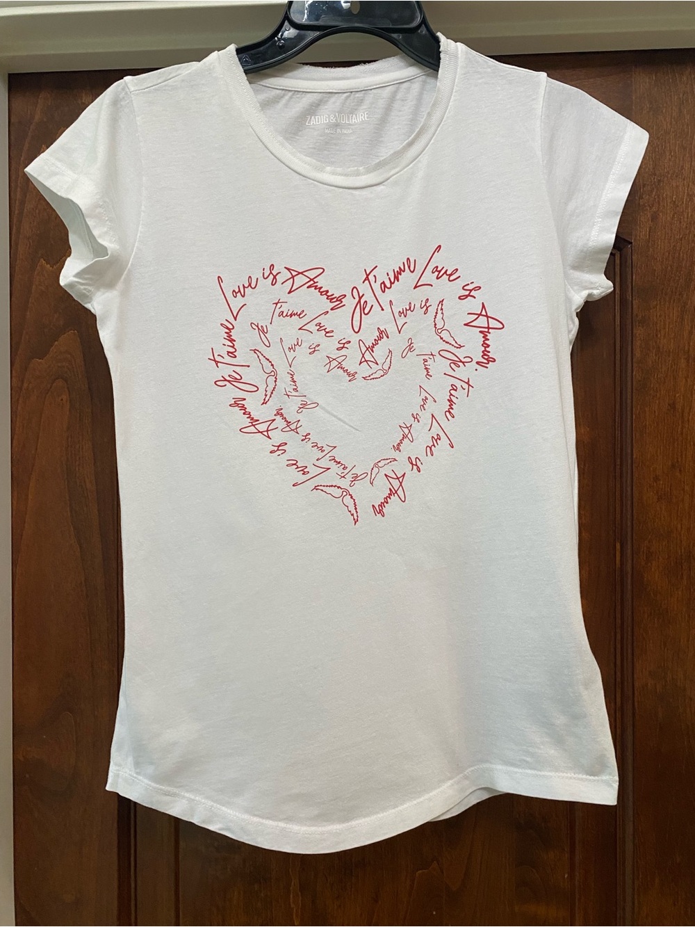Zadig & Voltaire Women's Amour Heart  T-shirt Sz M white with red graphic